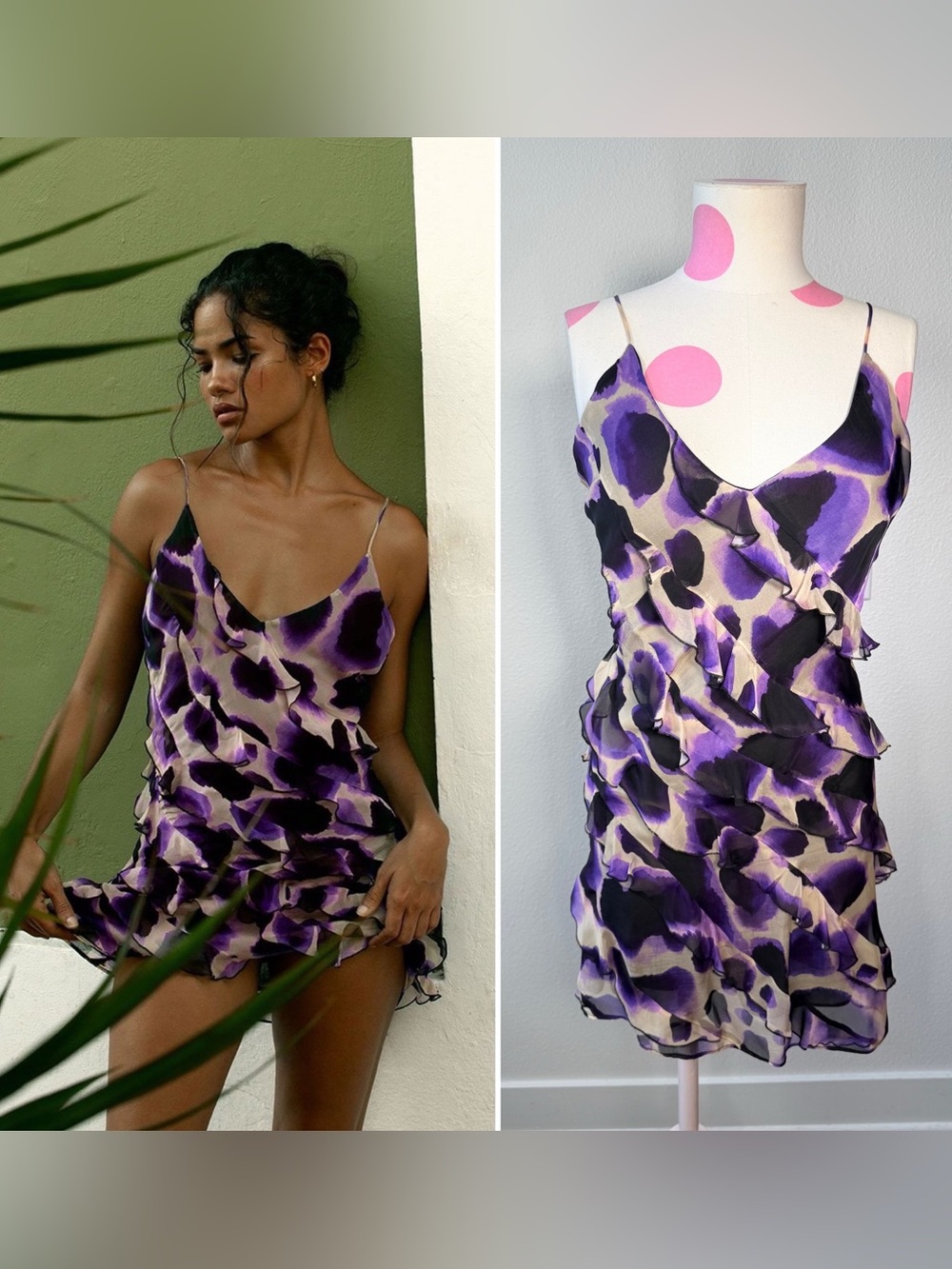 RAT & BOA Vale Ruffle Mini Dress Purple Print XS